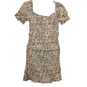 Mable Floral Smocked Dress with Puff Sleeves - M Ruffles Ruching Cottage Prarie